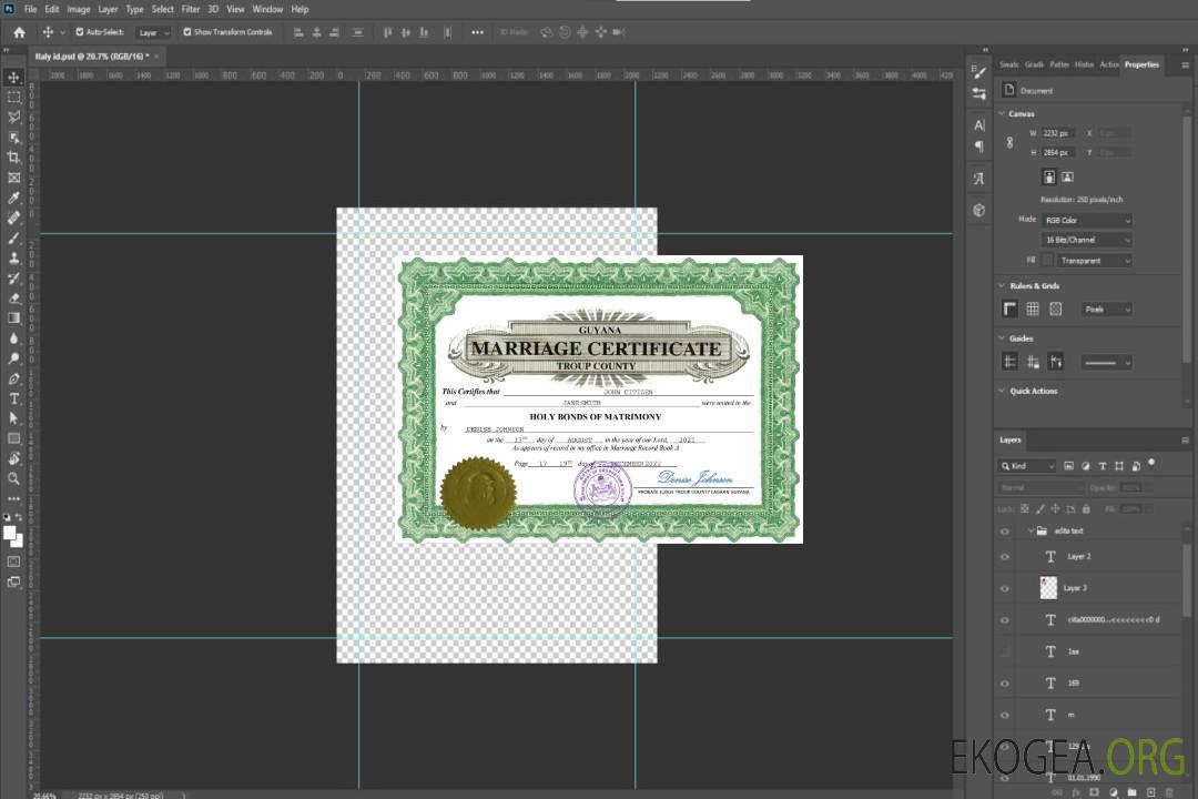 Acte de mariage en Guyane Word et PDF template